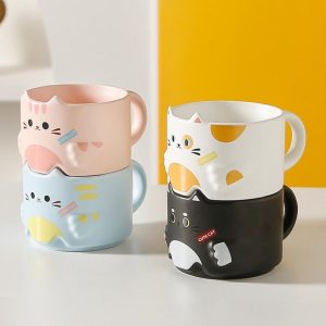 Adorable Cat-Themed Ceramic Mug - Perfect for Couples, Stackable Design, Ideal Gift for Home & Office