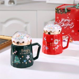 1 Christmas ceramic cup with lid, spoon, coffee mug, Christmas gift box set, cup, water cup, tea cup, gift giving and handmade gift