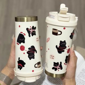 Cute Cartoon 316 Stainless Steel Double-Wall Insulated Tumbler, Portable Coffee Cup for Home Use, Kitchen & Dining, Travel & On-the-Go Beverage Container