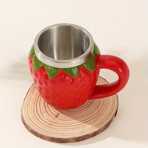 Festive Strawberry Shaped Stainless Steel Mug - Perfect for Christmas, Hanukkah, Thanksgiving, Valentine's Day, and Graduation - Hand Wash Only - No Lead - Suitable for All Ages - Fruity Design - Reusable - Round Shape - Great for Home Use