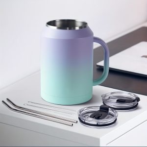 2pcs, two 50 oz Mug Tumbler with Handle and Straw, Large Stainless Steel Travel Insulated Water Cup with 2-in-1 Lid, Double Wall Metal Keep Cold 36 hrs, with 2 cups, 4 lids, 4 straws, 4 brush.