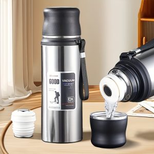 1pc Watertight Double-layer Stainless Steel Insulated Cup With Cover Has A Lasting Thermal Insulation Effect, Suitable For Cycling, Backpacking, Office, Car, School, Party, Camping, Travel And Other Occasions