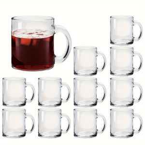 Glass Mugs 12 Oz, Clear Coffee Mugs With Handle 350ml, Tea Mugs Water Mugs Beer Glasses With Handle, Glass Cup Drinkware For Beverage, Juice, Latte Cups Cappuccino Mugs Beer Mug Water Cups 12pack