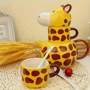 Adorable Giraffe Ceramic Mug with Lid - Creative Cartoon Design, Perfect for Coffee & Tea, Ideal Birthday Gift Set