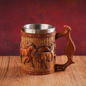 Creative Mug Crafts Home Beer Mug Office Drinking Mug 3D Relief Animal Modeling Design Resin + Stainless Steel Combination