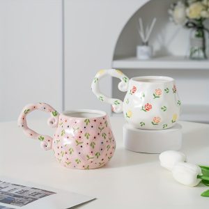 1pc, Cute Floral Coffee Mug, Ceramic Coffee Cup, For Family, Coworkers, Leaders, Wife, Sisters, Funny Gifts, Unique Valentine's Day Gifts